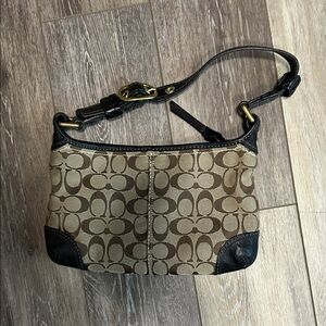Coach Tan and Black Signature Shoulder Bag